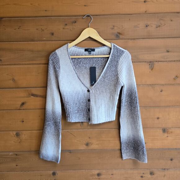 Lulu's Elevated Forecast Taupe Ombre Cropped Flare Sleeve Cardigan NWT XS Boho - Picture 2 of 6